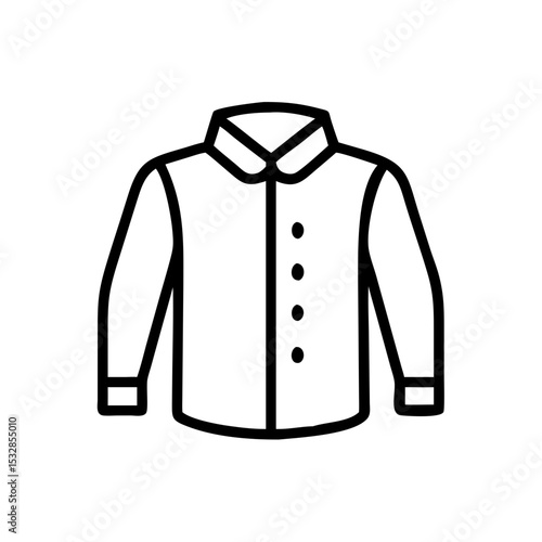 Outline drawing of a long sleeved collared garment with buttons down the center front design is simple