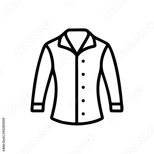 Outline drawing of a long sleeved button down shirt with a collar and cuffs in a simple style