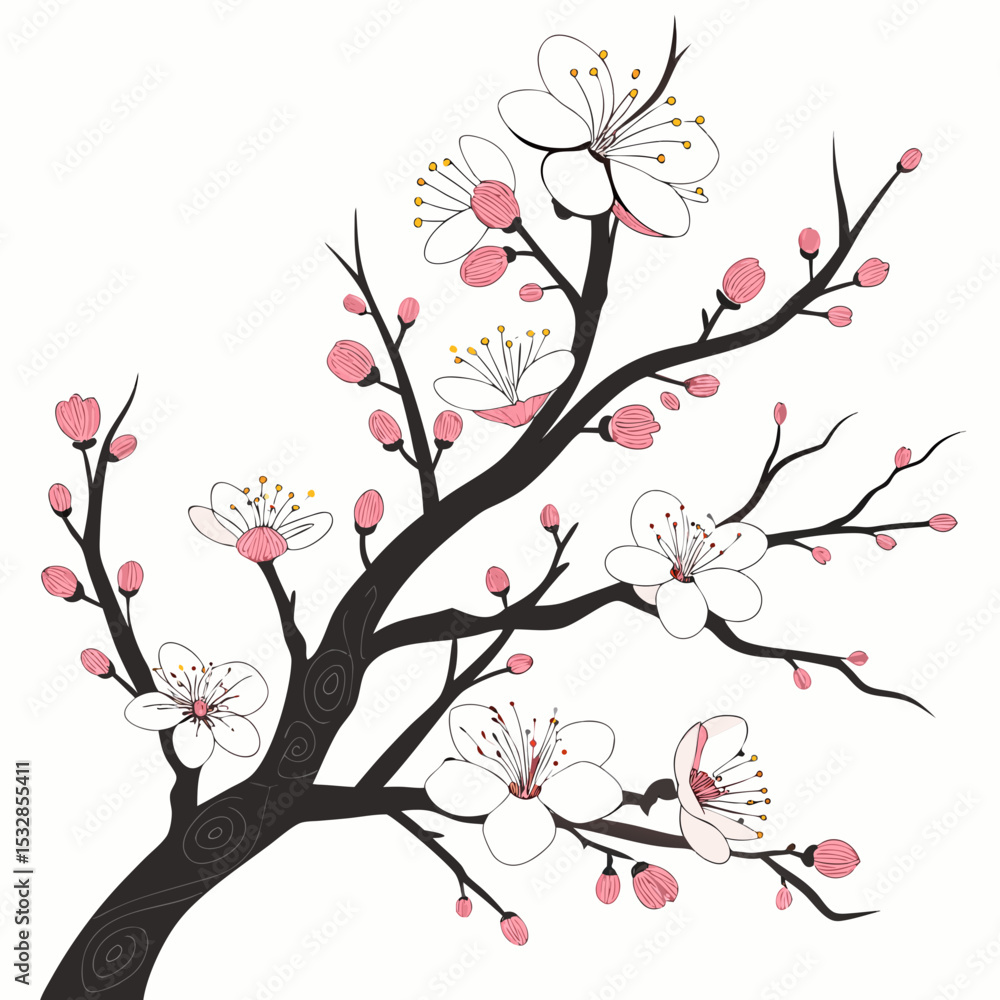 Fototapeta premium Elegant blossom branch with pink and white flowers
