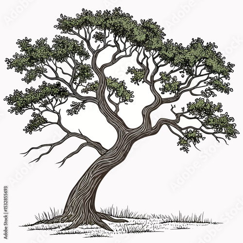 Wallpaper Mural Hand drawn illustration of a windswept tree Torontodigital.ca