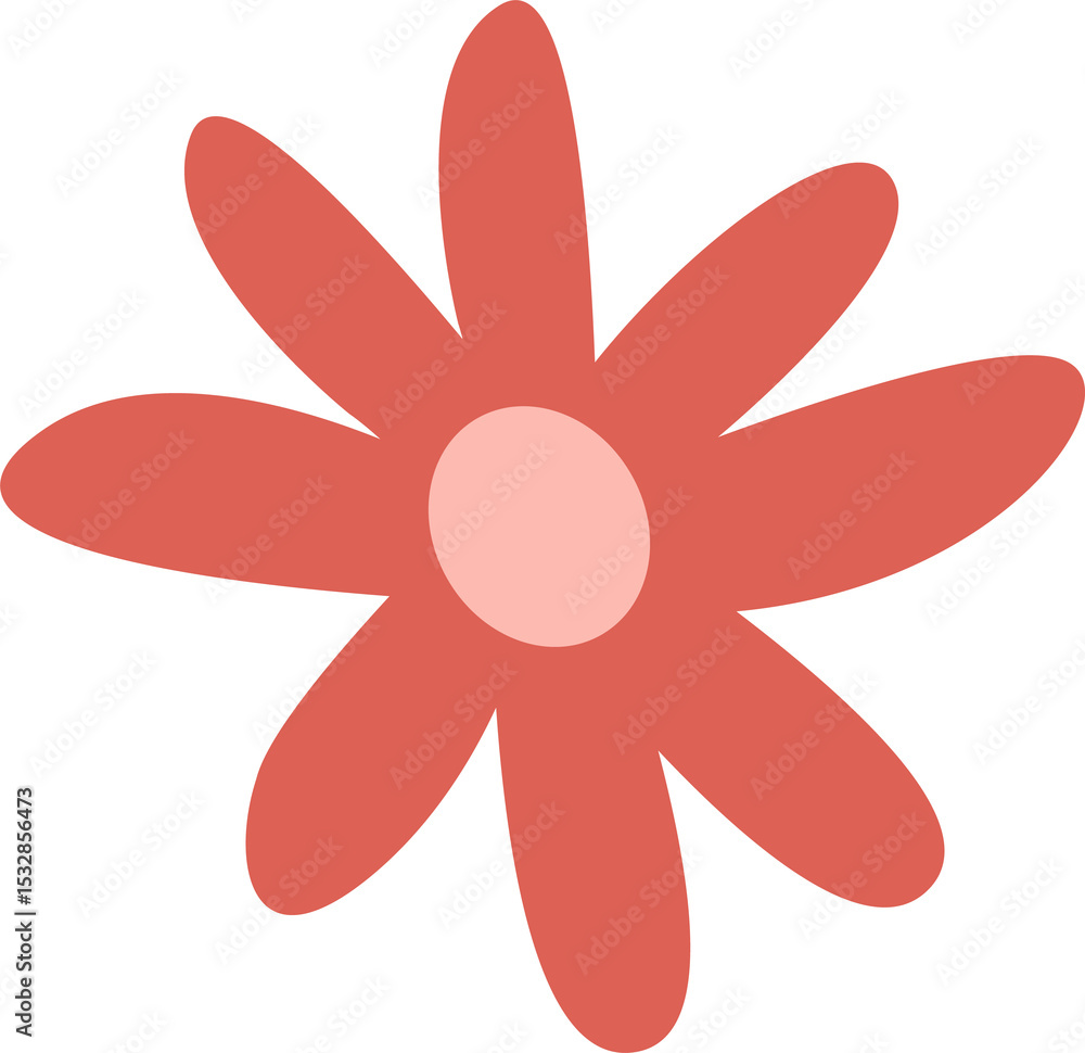 Naklejka premium Flat design flower is displaying on transparent canvas, with coral petals and pale pink center
