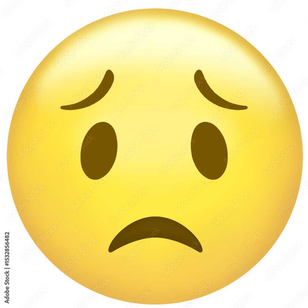 Fototapeta premium Worried yellow emoticon face is being shown in flat design illustration, transparent background