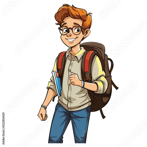 Professional Young Male Student Cartoon Vector Illustration for Educational Designs