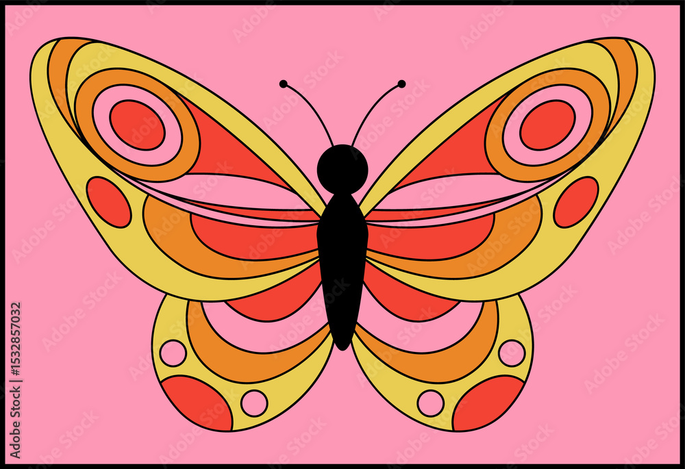 Naklejka premium Flat design stylized butterfly illustration is floating on pink panel, with transparent background