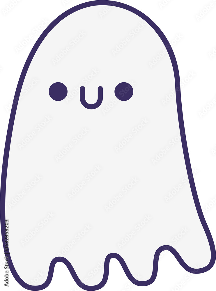 Fototapeta premium Cartoon ghost is floating on transparent background, showing smooth white body and simple face