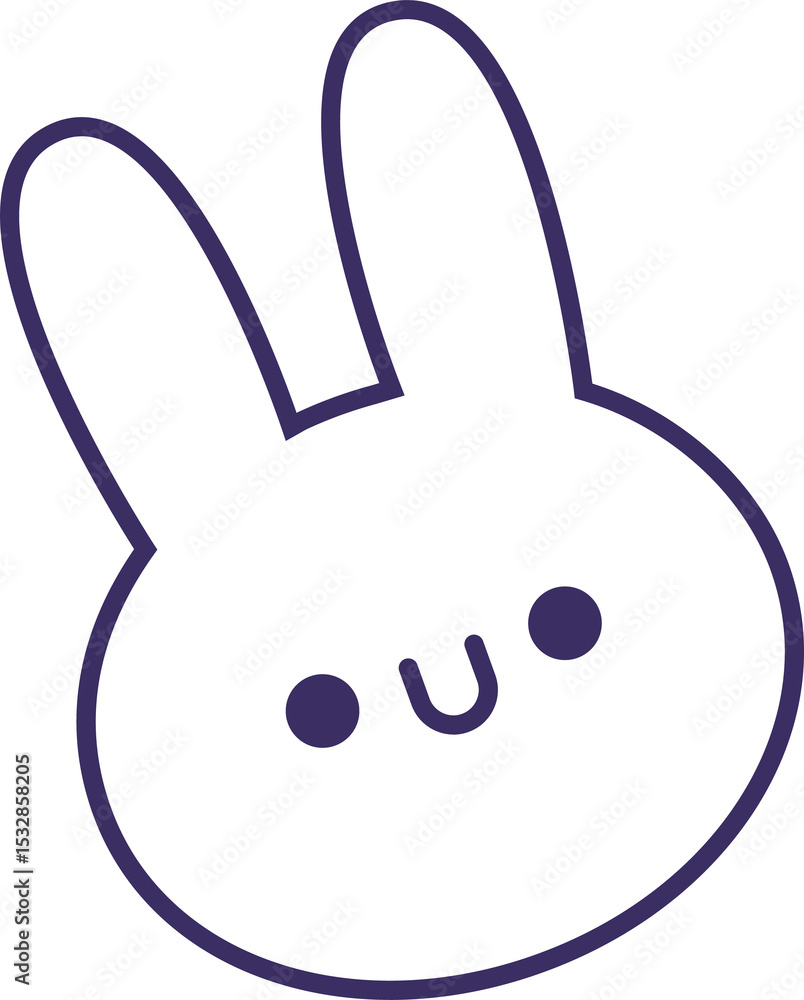 Obraz premium Cartoon bunny head silhouette is showing line art with purple outline on transparent background