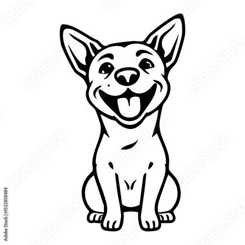 Happy cute cartoon dog illustration with big smile and tongue out sitting patiently