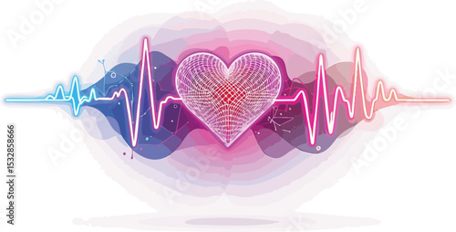 Artistic representation of a beating heart with ekg waveform in modern digital style.