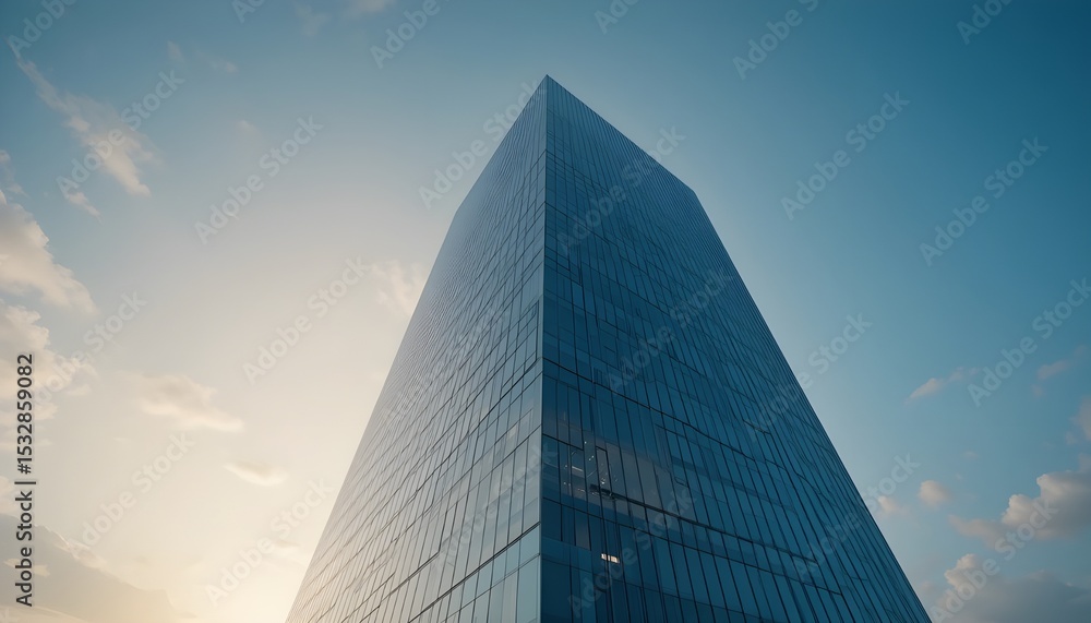 Golden Hour Reflection on Minimalist Glass Skyscraper Golden Hour Reflection on Minimalist Glass Skyscraper
