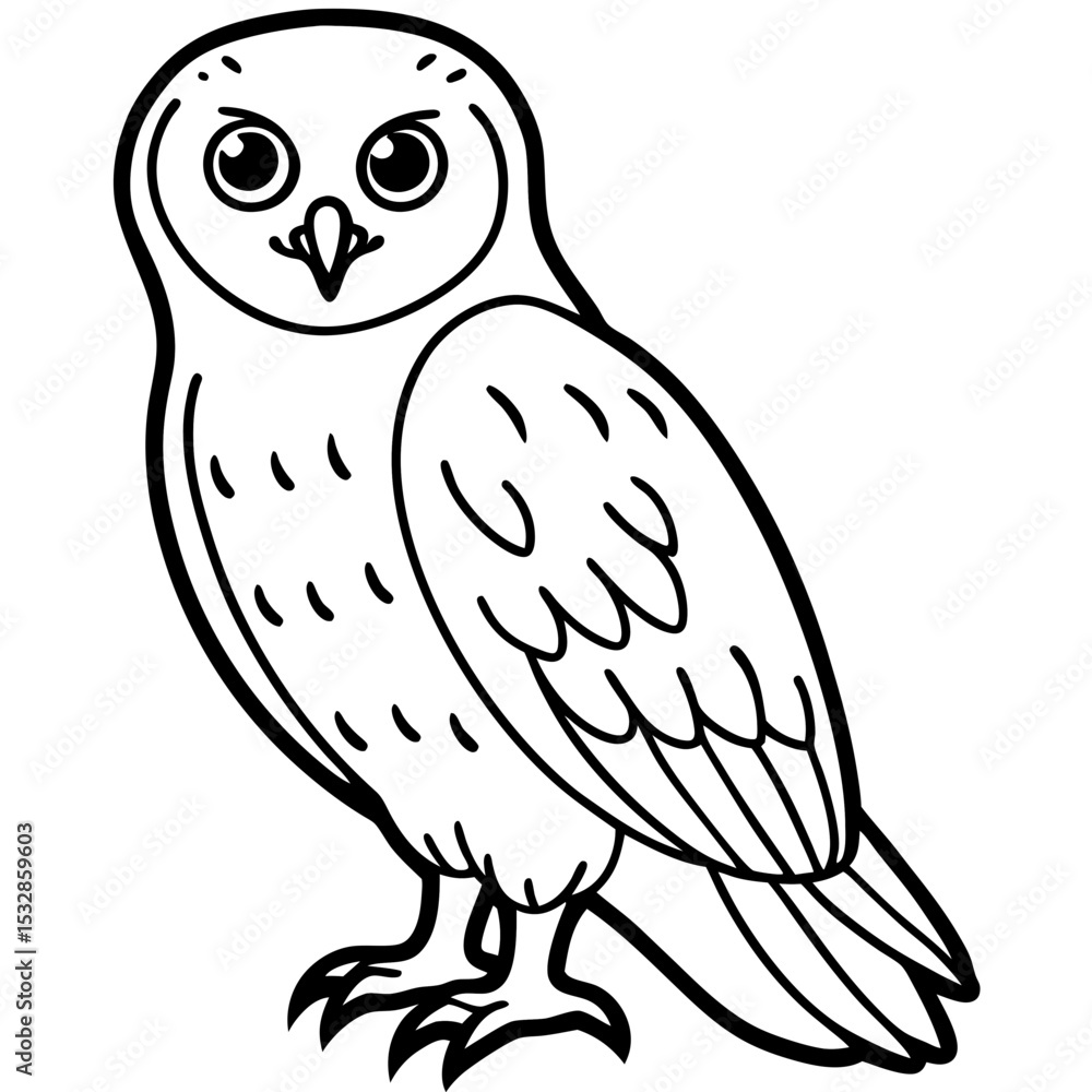 Fototapeta premium Snowy Owl Minimalist Line Art on White Canvas