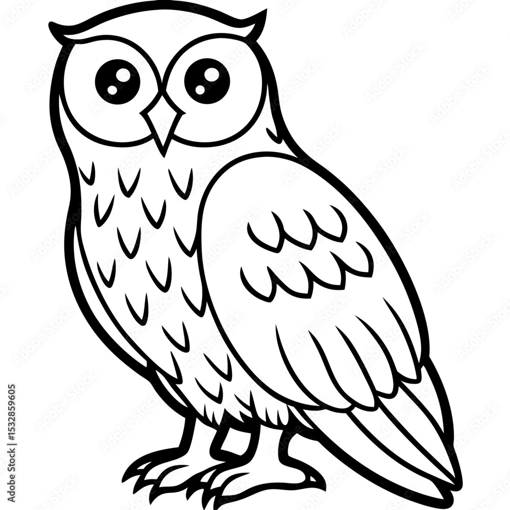 Fototapeta premium Snowy Owl Minimalist Line Art on White Canvas