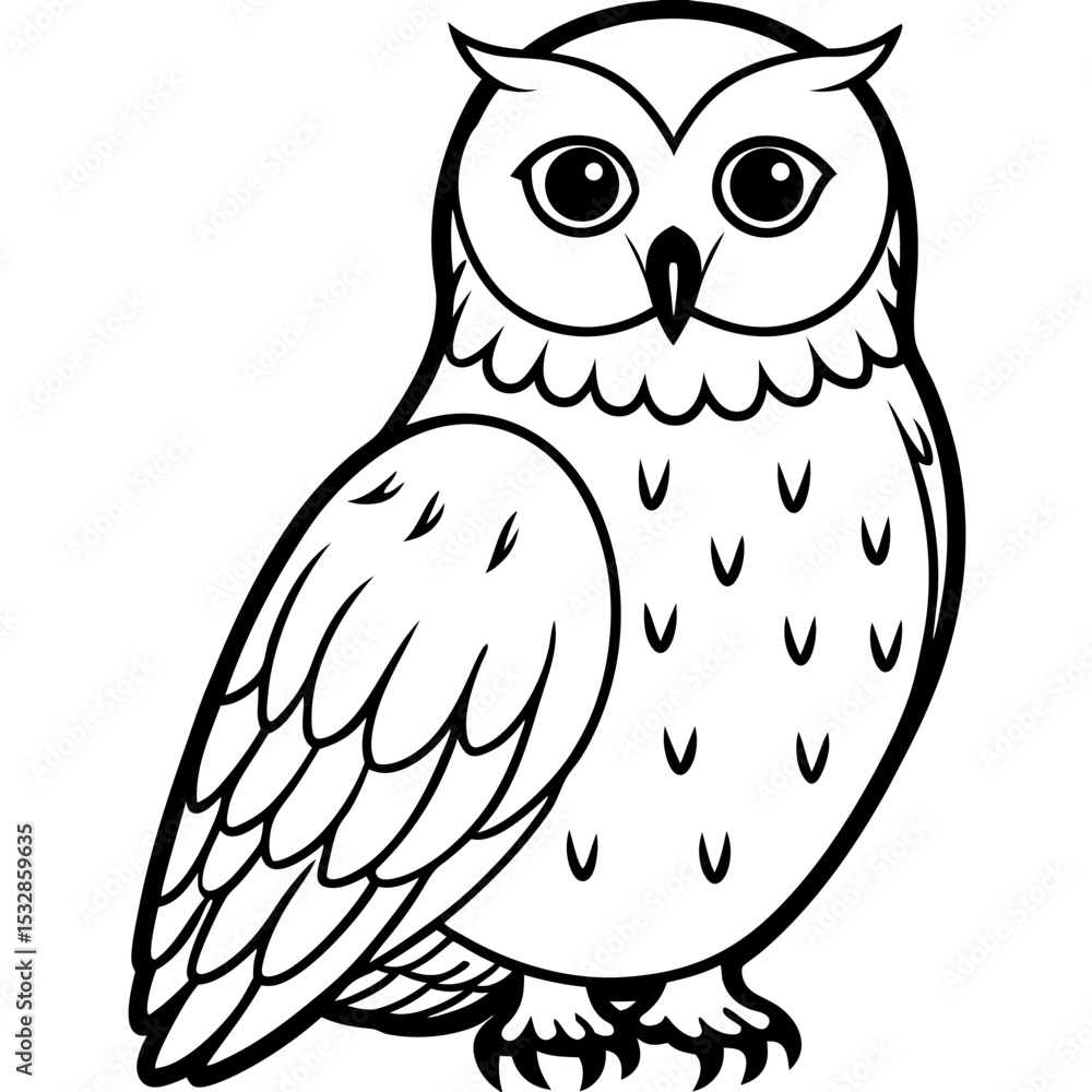 Fototapeta premium Snowy Owl Minimalist Line Art on White Canvas