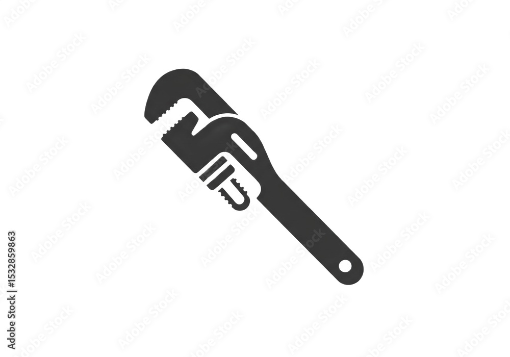 A simple graphic illustration of a black pipe wrench tool on a plain white background design A simple graphic illustration of a black pipe wrench tool on a plain white background design