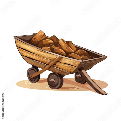 Detailed Wooden Wheelbarrow Drawing for Architecture Projects and Construction Illustrations