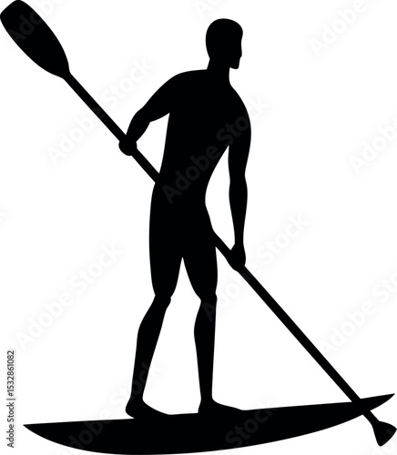 A silhouette of a man on a paddle board vector 