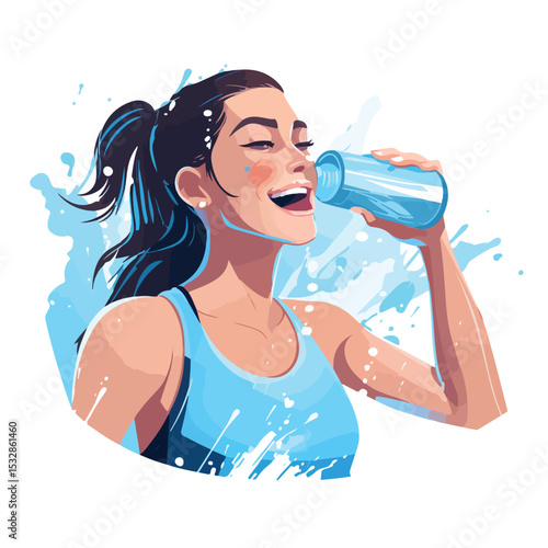 Professional Female Athlete Drinking Water Character Illustration for Sports Activities