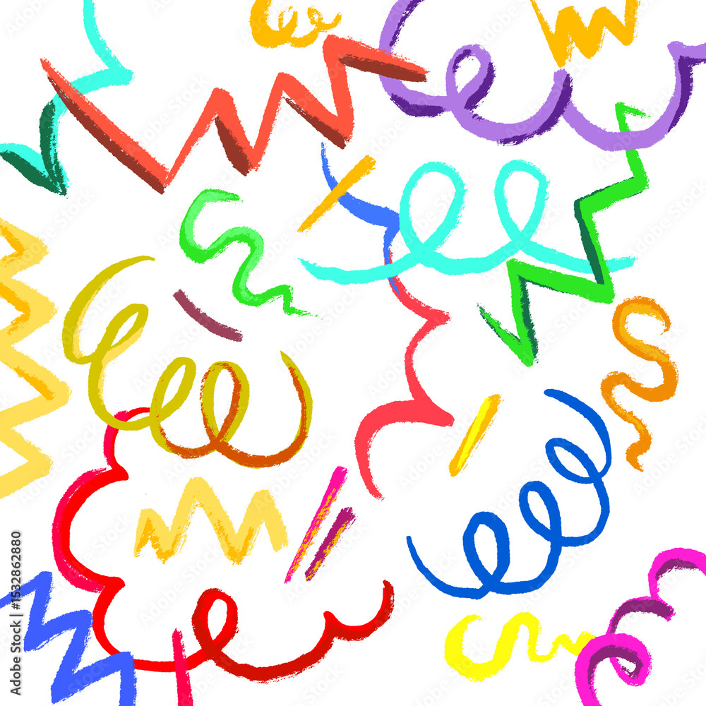 Colorful spirals and zigzag loops are floating on transparent background, flat design decoration Colorful spirals and zigzag loops are floating on transparent background, flat design decoration