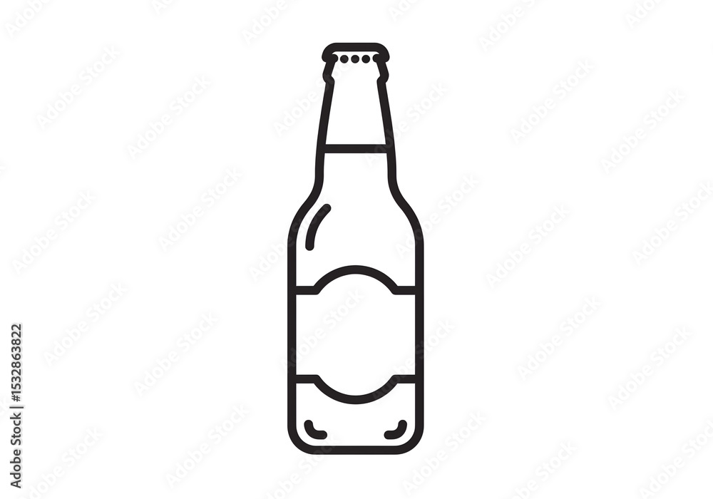 A simple line drawing of a beer bottle with a label and cap on a white background in vector format A simple line drawing of a beer bottle with a label and cap on a white background in vector format