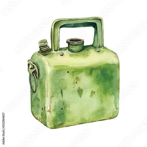 Green vintage fuel can vactor illustration with transparent background png