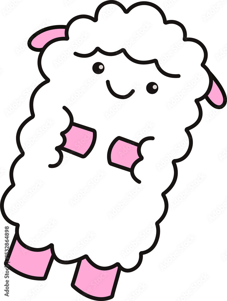 Obraz premium Cartoon sheep is floating on transparent background in flat design with pink ears and hooves
