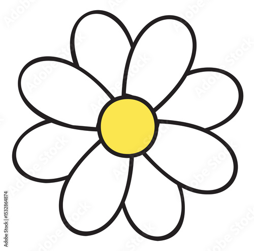 Fototapeta Naklejka Na Ścianę i Meble -  Vector art is showing daisy-like flower on transparent background with seven petals yellow center