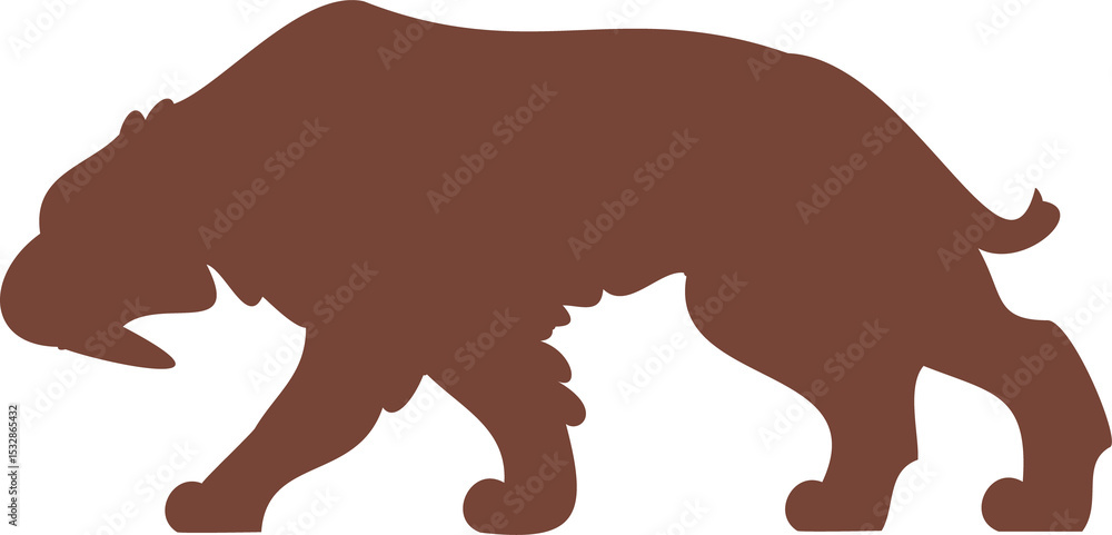 Obraz premium Big cat silhouette prowling in flat design, showing brown panther outline on transparent background
