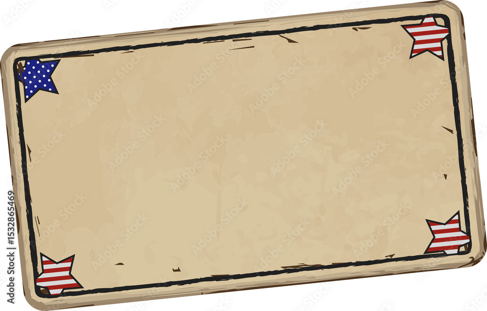 Naklejka premium Flat design parchment sheet is tilting on transparent background with flag star corners, copy space