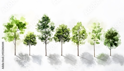 Row of stylized trees in various stages of growth.