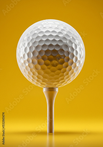Golf ball on tee against yellow background