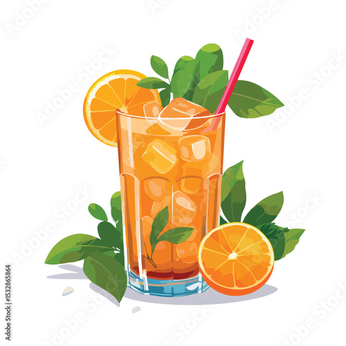 Refreshing Tropical Juice in a Glass - Healthy and Vibrant Vector Illustration