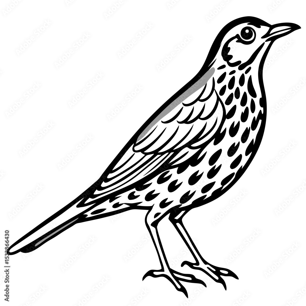 Fototapeta premium Song Thrush Outline Illustration – Clean Vector Style