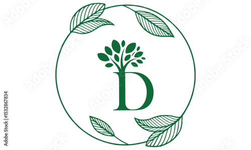 D Letter with Leaf Logo Vector