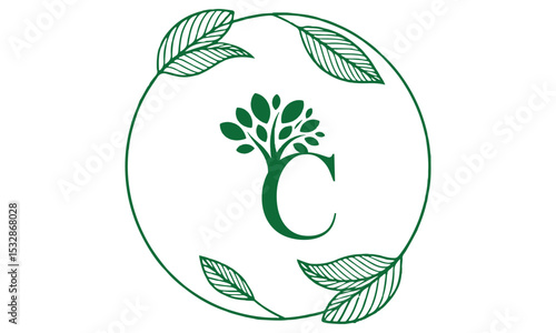 C Letter with Leaf Logo Vector