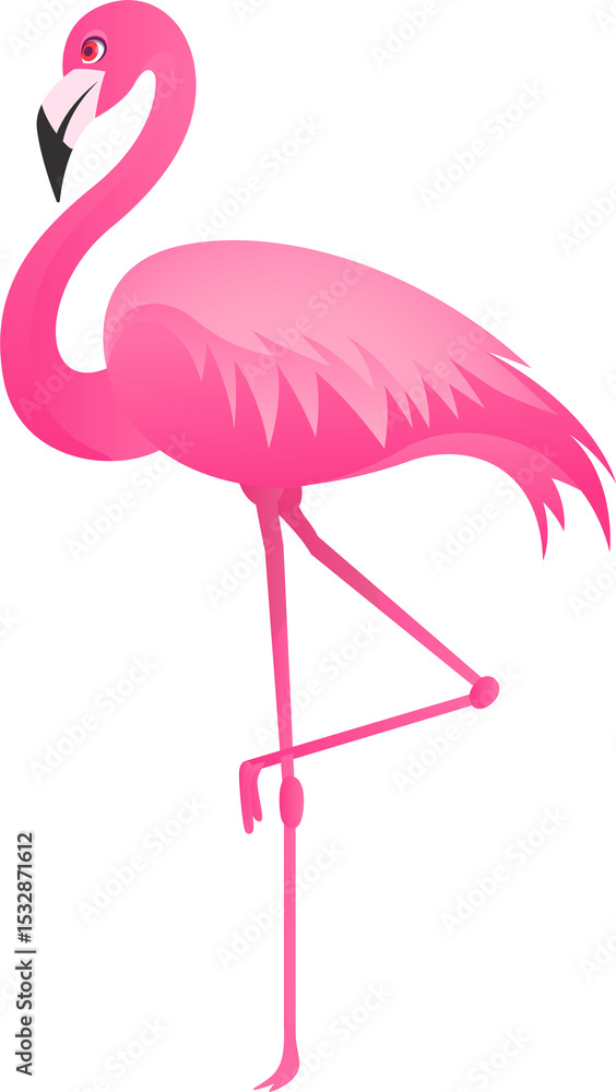Obraz premium Stylized pink flamingo is balancing on one leg in flat design, transparent background