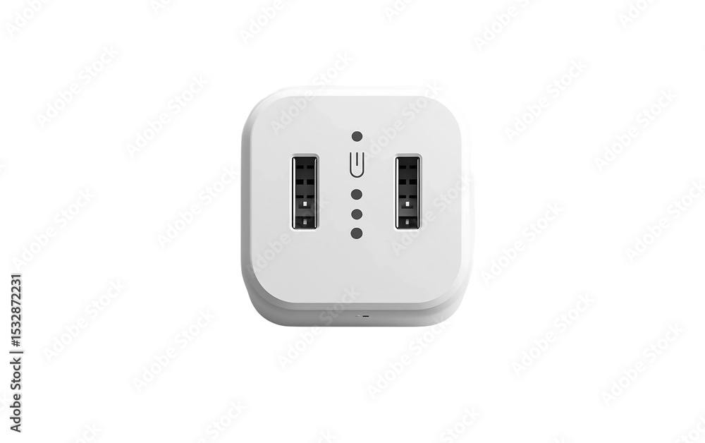Smart plug with USB ports and white matte finish for efficient power and device charging isolated on transparent background PNG Smart plug with USB ports and white matte finish for efficient power and device charging isolated on transparent background PNG
