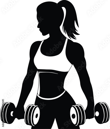 Woman exercise vector silhouette with dumbbell
