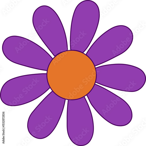 Fototapeta Naklejka Na Ścianę i Meble -  Daisy-like flower icon is showing flat purple petals and orange center on transparent background