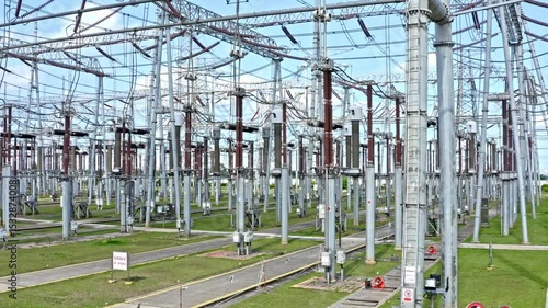 Zhanjiang Southern Power Grid large Electrical Substation equipment and transmission lines during the daytime