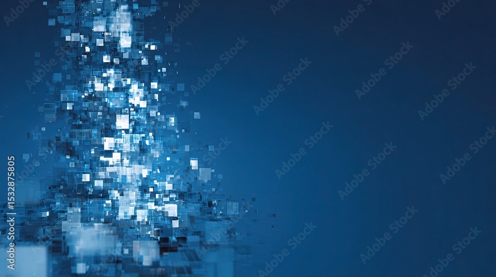 Fototapeta premium Abstract Tech Glyphs in Blue Space Flooding with Light and Energy