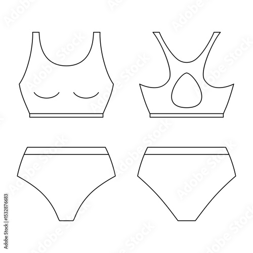 High waisted retro swimsuits. Modern brazilian for swimming and sunbathing on sea and ocean beaches with classic fashionable design