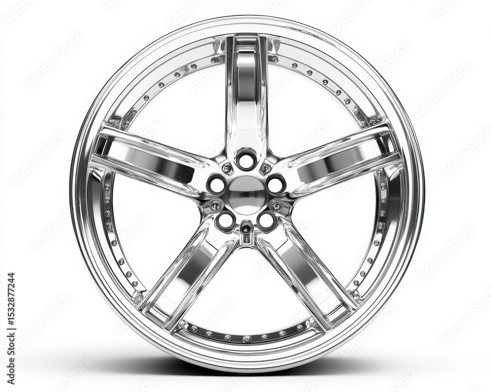 Obraz premium Shiny Chrome Rim. Isolated Bright Alloy Wheel Object on Clean White Background