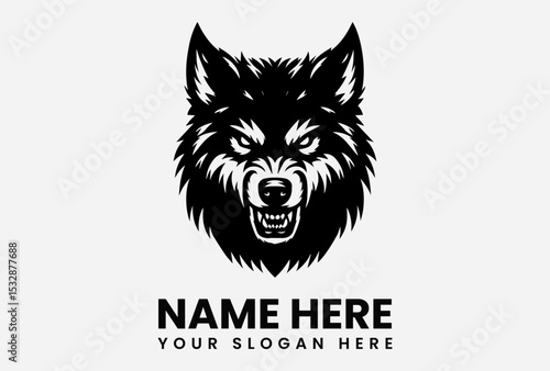 Detailed black vector wolf head logo with intense eyes and textured fur representing untamed strength and wild spirit