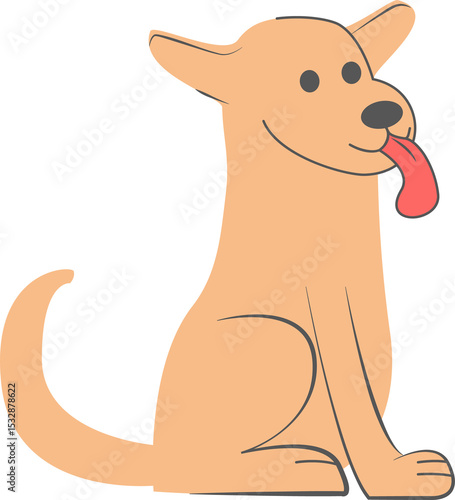 Fototapeta Naklejka Na Ścianę i Meble -  Stylized cartoon dog is sitting upright in minimalist flat design, transparent background