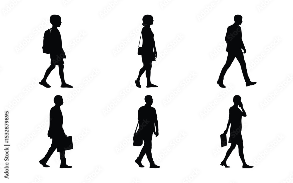 Fototapeta premium Business people walking silhouettes set