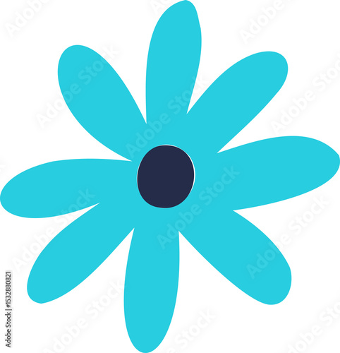Fototapeta Naklejka Na Ścianę i Meble -  Daisy flower is floating in flat design on transparent canvas with turquoise petals and dark center