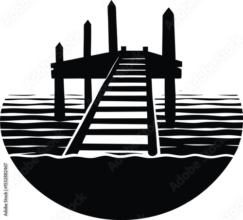 Silhouette of a Harbor Dock with Wooden Planks and Berth Structure
