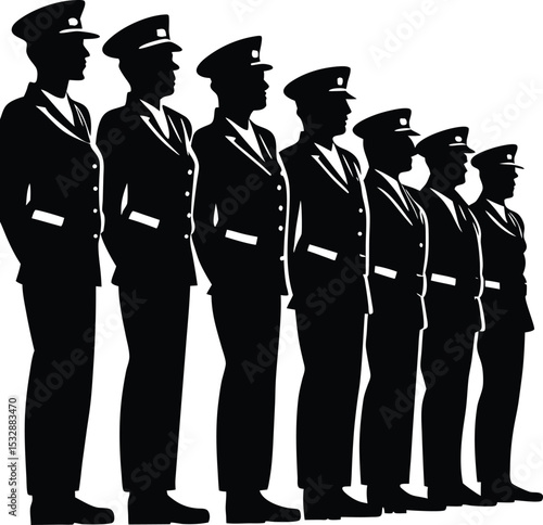 Silhouette of a Naval Crew Standing in Line Military Personnel