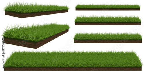 set of forest line cad, minimal isolated on white background. Ground cover. Illustration for elevation architectural element, side view, grass section. Turf coating banners for edging