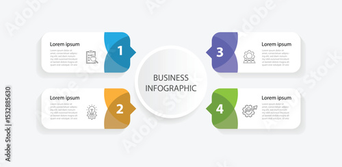 Business template infographic element. 4 step diagram information graphic. Modern banner presentation