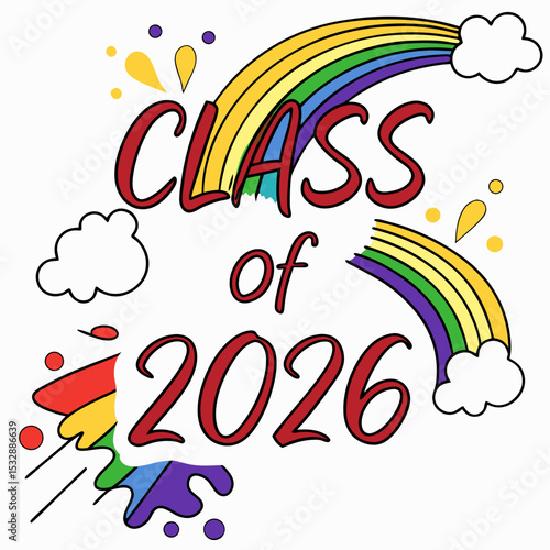 Class of 2026 rainbow graduation design colorful fun